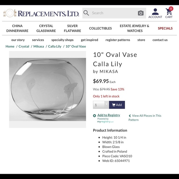 Mikasa Calla Lilly Crystal Vase - Picture 4 of 4